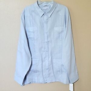 Cubavera Mens Blue 100% Linen Button Down Shirt - Size XXL